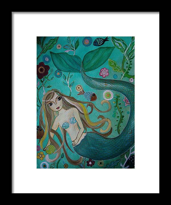 Mermaid Framed Print featuring the painting Mermaid-lady Of The Sea by Pristine Cartera Turkus