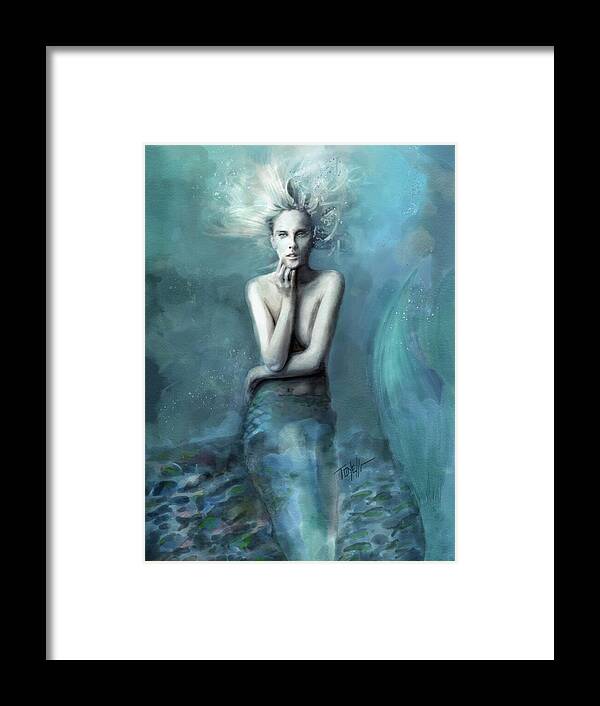 Mermaid Sea Framed Print featuring the mixed media Mermaid at the edge of the sea by Mark Tonelli