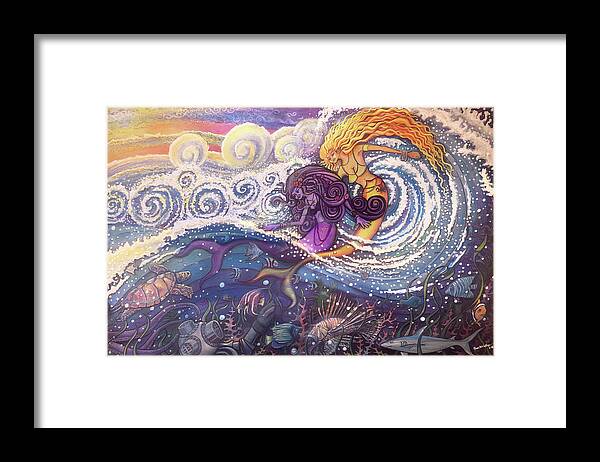 Mermaids Framed Print featuring the painting Mermaids in the Surf by David Sockrider