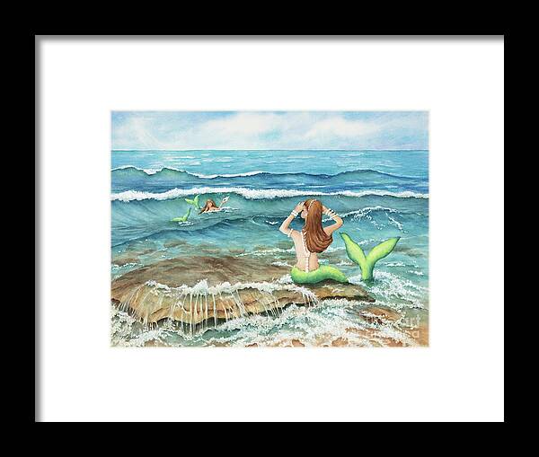 Mermomma Of Two Framed Print featuring the painting Mermomma of Two by Michelle Constantine