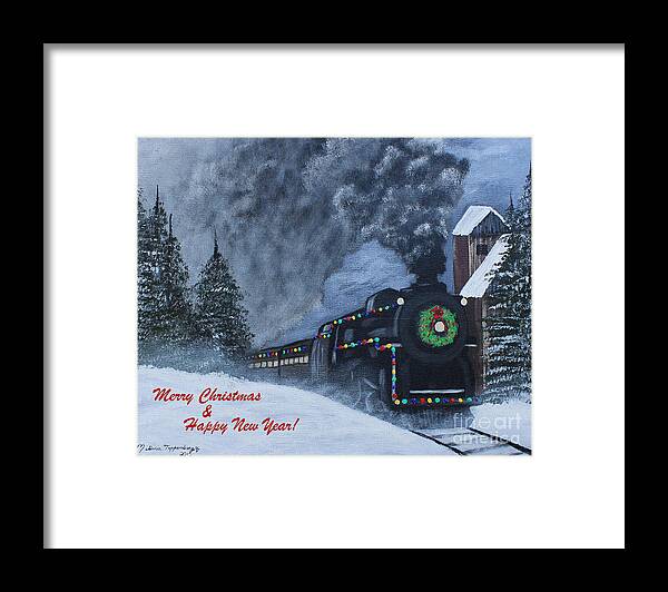 Christmas Card Framed Print featuring the painting Merry Christmas Train by Melissa Toppenberg