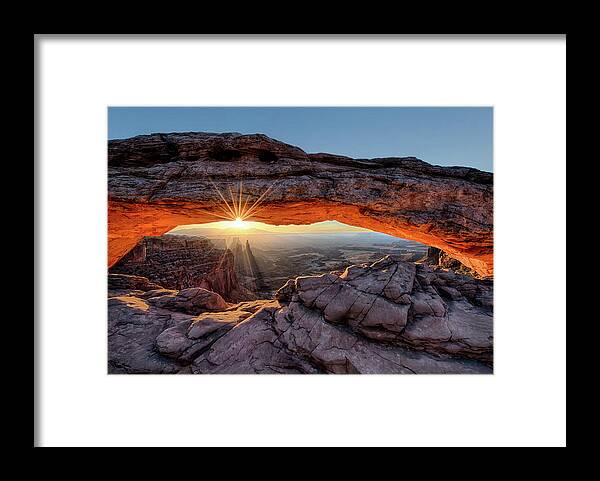Olenaart Framed Print featuring the photograph Mesa Arch Sunburst Moab Utah by O Lena