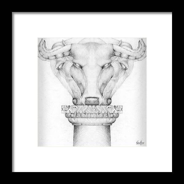 Bull Framed Print featuring the drawing Mesopotamian Capital by Curtiss Shaffer