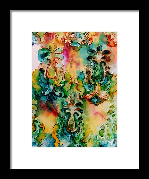 Alcohol Ink Framed Print featuring the painting Messy Fleur de Lis by Beth Kluth