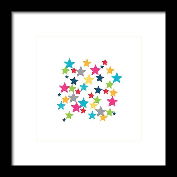 Stars Framed Print featuring the painting Messy Stars- Shirt by Linda Woods