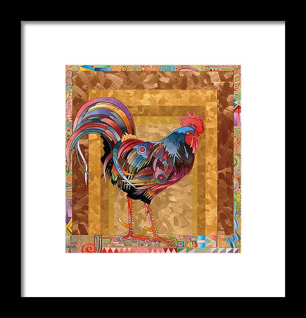 Domestic Animals Framed Print featuring the painting Metallic Rooster by Bob Coonts