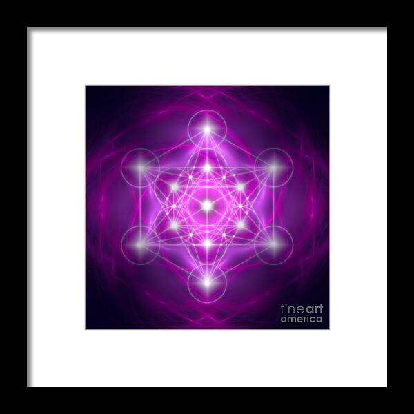 Metatron Framed Print featuring the digital art Metatron's Cube purple by Alexa Szlavics