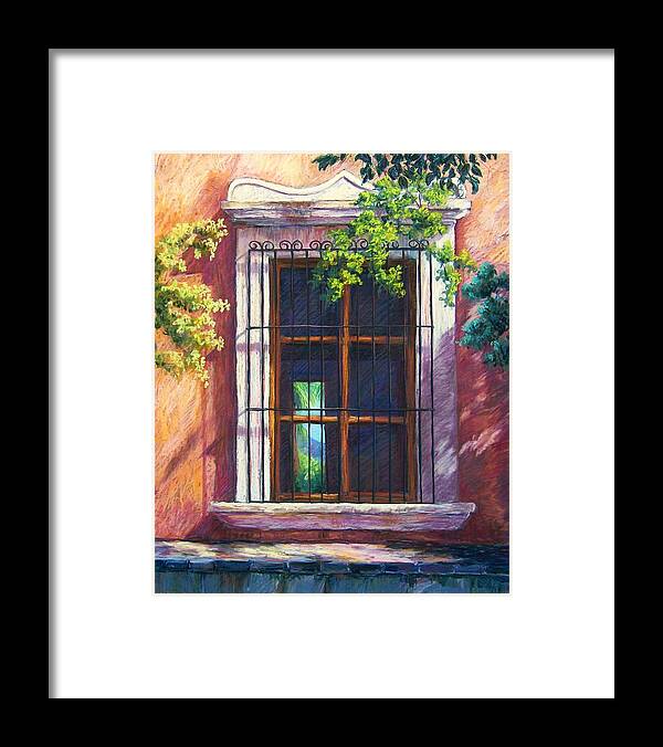 Landscape Framed Print featuring the pastel Mexico Window by Candy Mayer