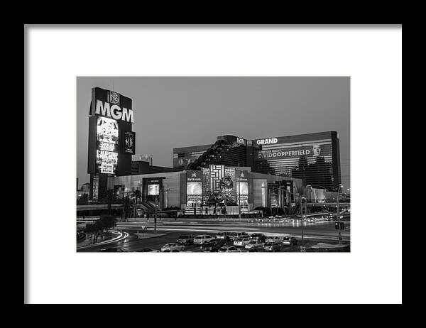 Las Vegas Framed Print featuring the photograph MGM Casino Vegas Black and White by John McGraw
