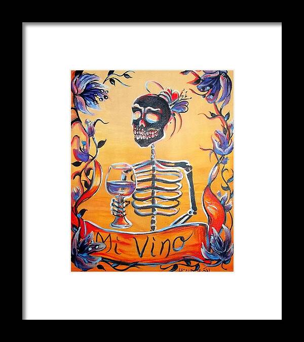 Day Of The Dead Framed Print featuring the painting Mi Vino by Heather Calderon