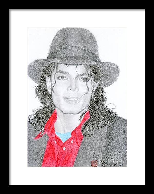 Greeting Card Framed Print featuring the drawing Michael Jackson #Nine by Eliza Lo