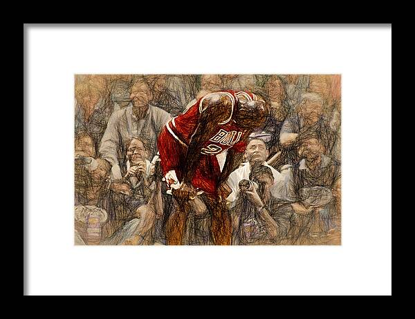 Michael Jordan Framed Print featuring the painting Michael Jordan The Flu Game by John Farr