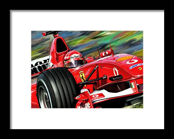 Michael Schumacher Framed Print featuring the digital art Michael Schumacher Ferrari by David Kyte