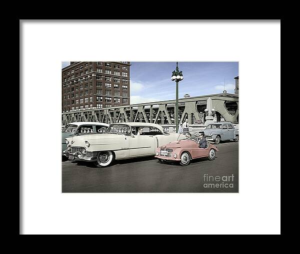 Micro Car Framed Print featuring the photograph Micro Car and Cadillac by Martin Konopacki Restoration