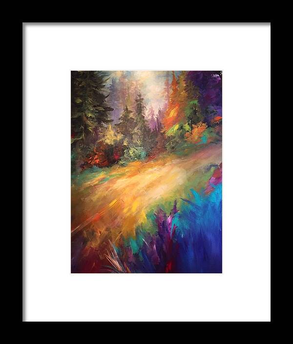 Landscape Forest Garden Color Flowers Garden Pathway Country Framed Print featuring the painting Mid Day Inspiration by Heather Roddy
