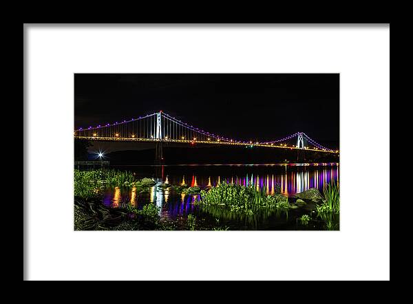 Hudson Valley Framed Print featuring the photograph Mid - Hudson Bridge at Night by John Morzen