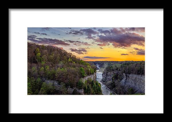 Letchworth State Park Framed Print featuring the photograph Middle Falls Sunset by Mark Papke