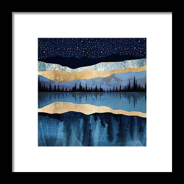 Midnight Framed Print featuring the digital art Midnight Lake by Spacefrog Designs