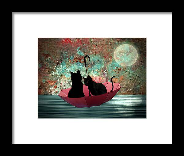 Cat Framed Print featuring the digital art Midnight love 2 by Rumiana Nikolova