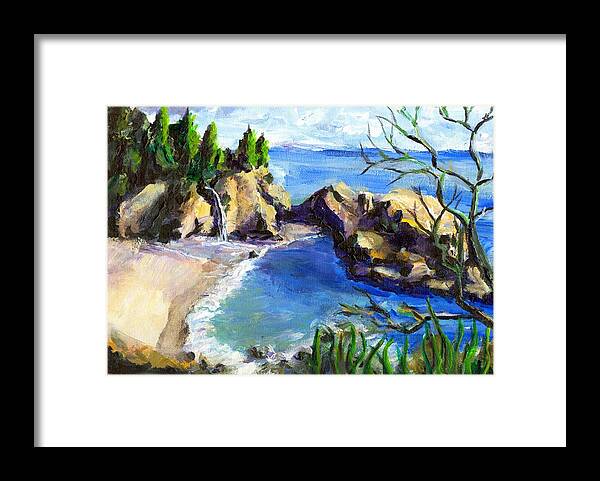 Waterfall Framed Print featuring the painting Mikes Beach by Randy Sprout