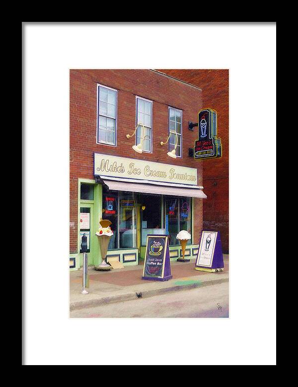 Mike's Framed Print featuring the painting Mike's Ice Cream Fountain by Sandy MacGowan