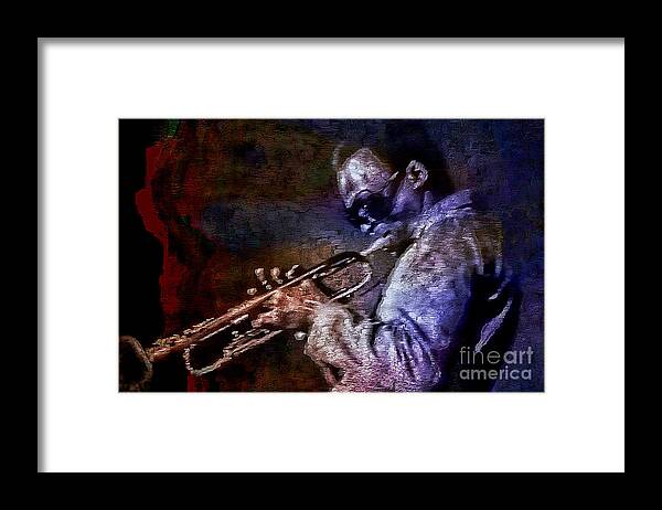 Miles Davis Framed Print featuring the painting Miles Davis Jazz Legend 1969 by Ian Gledhill