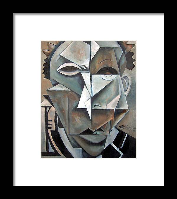 Miles Davis Jazz Trumpet Cubist Cubism Portrait Framed Print featuring the painting Miles Mask by Martel Chapman