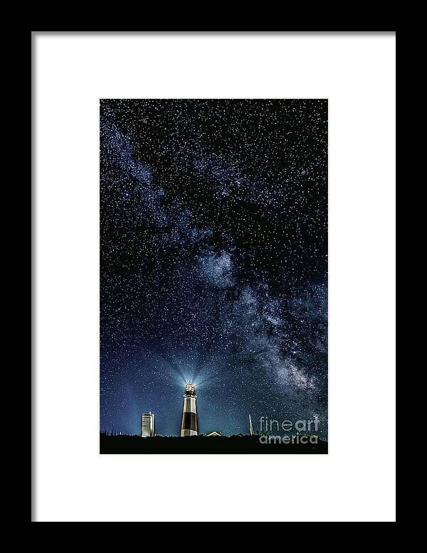 Stary Framed Print featuring the photograph Milk Way at the Montauk Lighthouse by Alissa Beth Photography