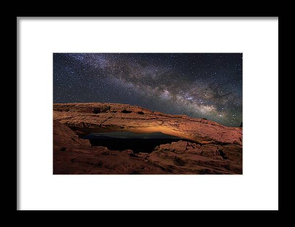Galaxy Framed Print featuring the photograph Milky Way above Mesa Arch. by Wasatch Light