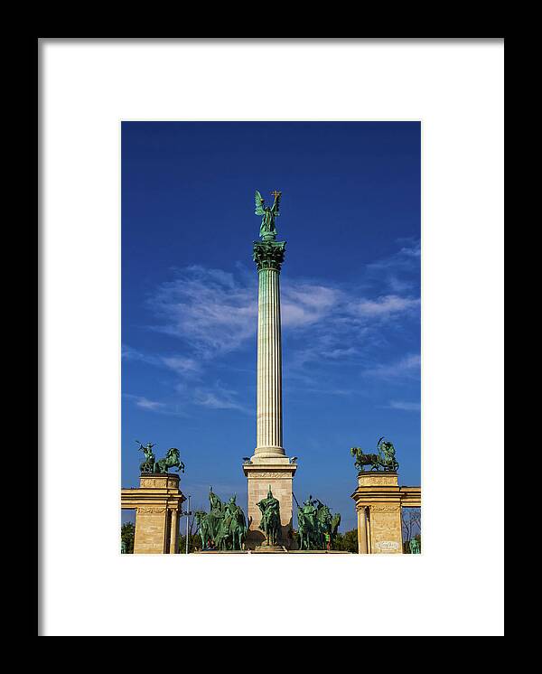 Famous Framed Print featuring the photograph Millennium Monument on the Heroes' Square or Hosok Tere, Budapes by Elenarts - Elena Duvernay photo