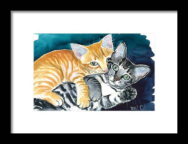 Cat Framed Print featuring the painting Milo and Tigger - Cute Kitty Painting by Dora Hathazi Mendes