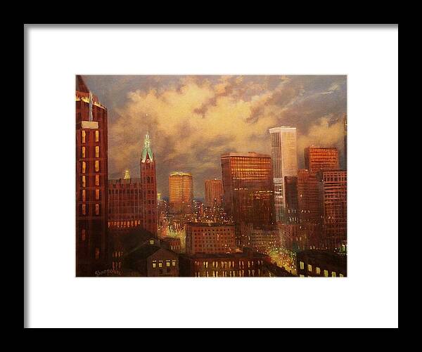 City Lights Framed Print featuring the painting Milwaukee My Hometown by Tom Shropshire