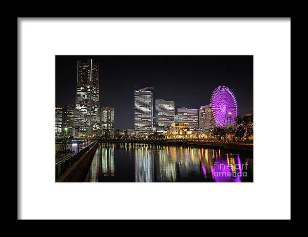 Minato Mirai Framed Print featuring the photograph Minato Mirai at Night by Eva Lechner