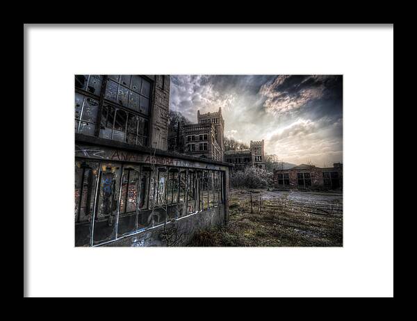 Urbex Framed Print featuring the digital art Mine sunset by Nathan Wright