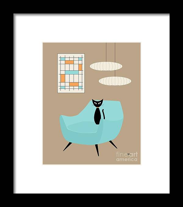 Mid Century Modern Framed Print featuring the digital art Mini Abstract with Blue Chair by Donna Mibus