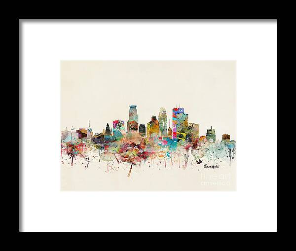 Minneapolis Framed Print featuring the painting Minneapolis City Skyline by Bri Buckley