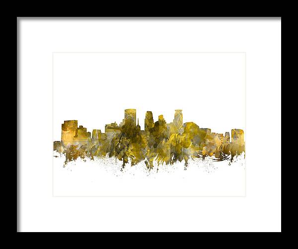 Minneapolis Framed Print featuring the painting Minneapolis Skyline Abstract Sepia by Bekim M