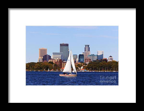 Minneapolis Skyline Painting Framed Print featuring the photograph Minneapolis Skyline Lake Calhoun Sailing by Wayne Moran