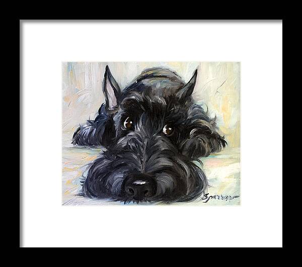 Scottie Framed Print featuring the painting Mischief by Mary Sparrow