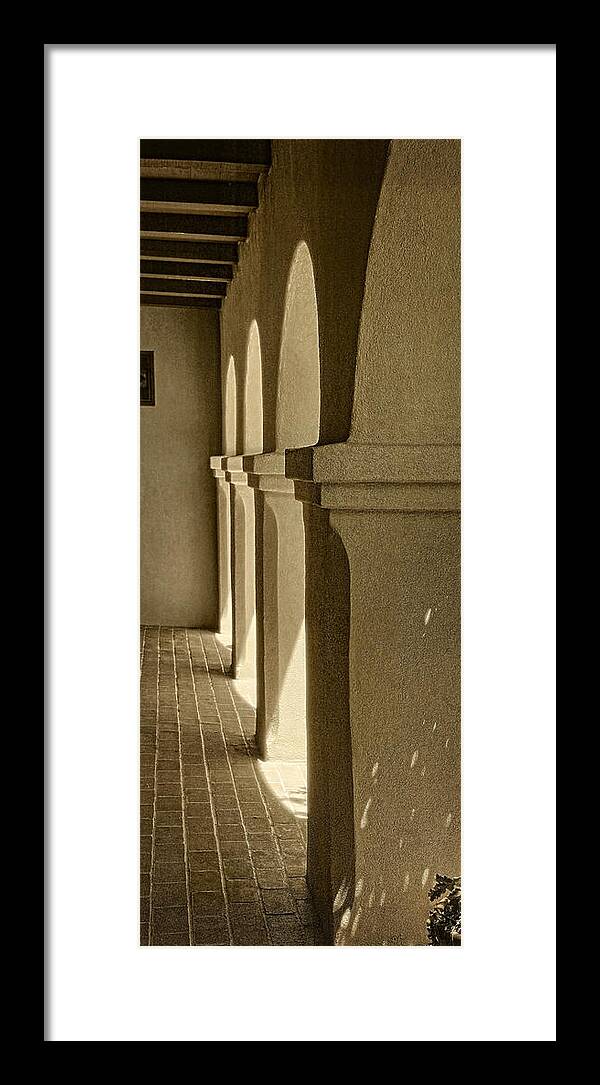 Tumacacori Framed Print featuring the photograph Mission Arches Pano Sepia by Theo O'Connor