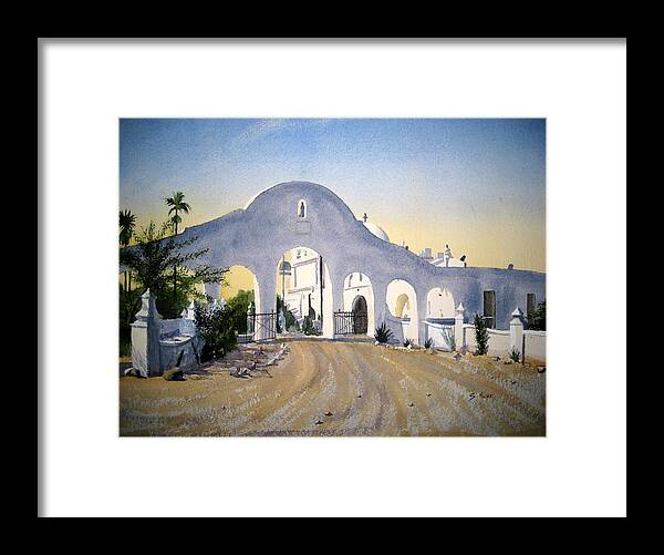 San Xavier Mission Framed Print featuring the painting Mission Gate by Shirley Braithwaite Hunt