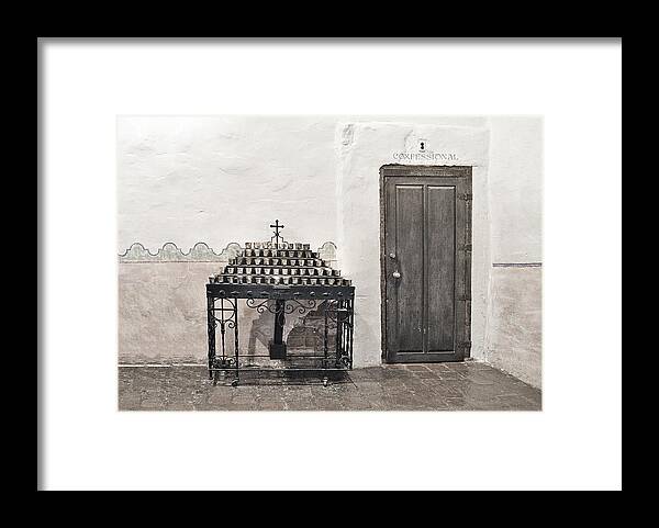 Confessional Door Framed Print featuring the photograph Mission San Diego - Confessional Door by Alexandra Till