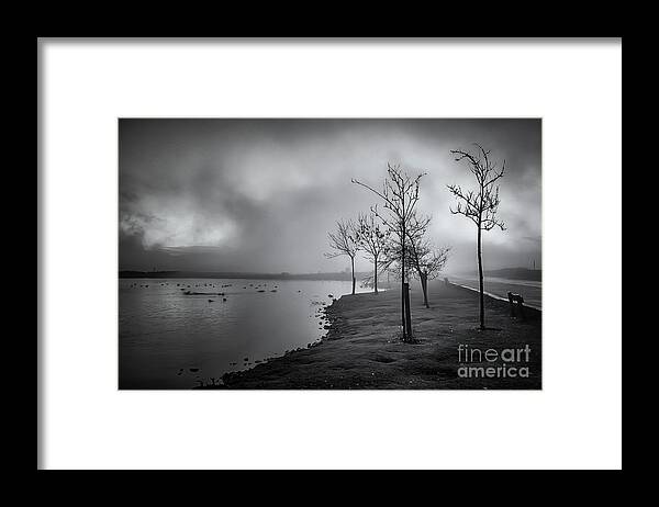 Dslr Framed Print featuring the photograph Mist over the tarn - monochrome by Mariusz Talarek