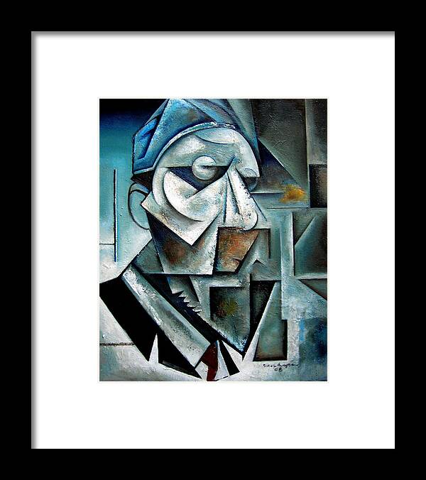 Thelonious Monk Jazz Piano Cubist Portrait Framed Print featuring the painting Misterioso by Martel Chapman
