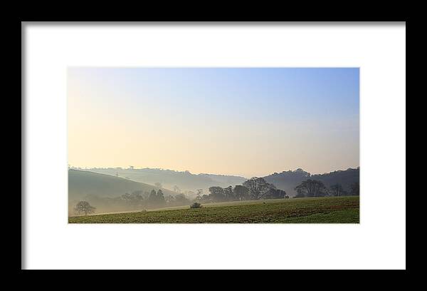Misty Framed Print featuring the photograph Misty dawn over the Cornish countryside by Tony Mills