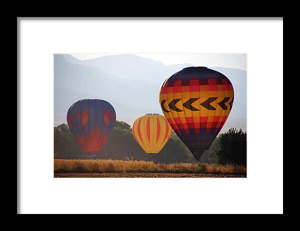 Balloons Framed Print featuring the photograph Misty Landings by Kathleen Stephens