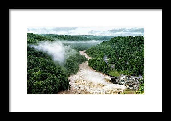 Summersville Framed Print featuring the photograph Misty Morning At Summersville Lake Dam by Mark Allen