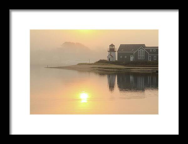 Lighthouse Framed Print featuring the photograph Misty Morning Hyannis Harbor Lighthouse by Roupen Baker