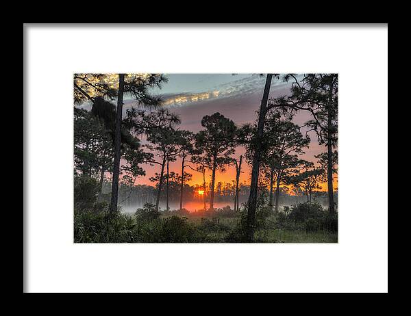Sunrise Framed Print featuring the photograph Misty Morning Sunrise by Justin Battles
