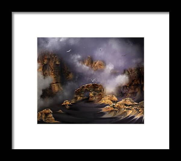 Digital Art Framed Print featuring the digital art Misty Mountain Sunrise by Artful Oasis